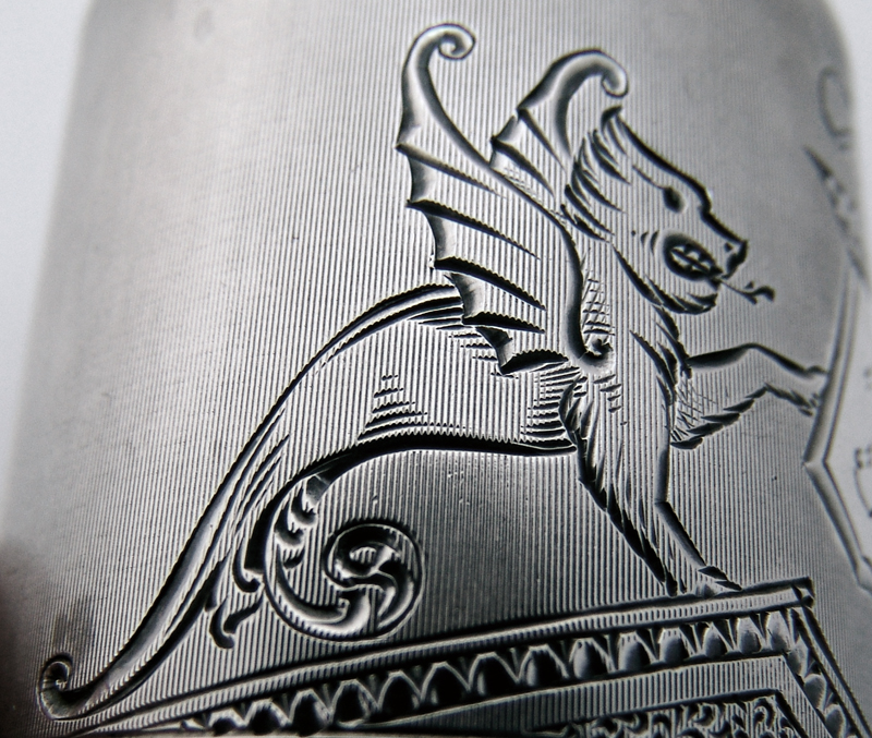 Egyptian Revival Chimera Sphinx Lion Mask Napkin Ring Coin Silver 1875 
