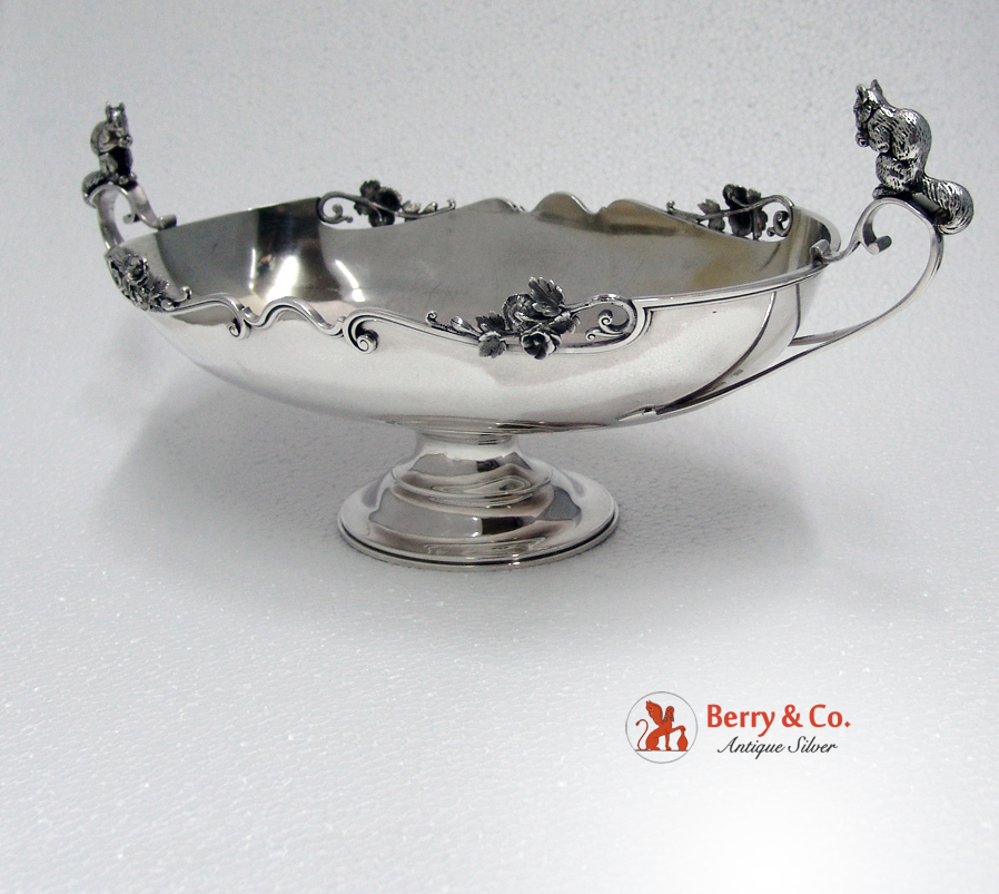Squirrel Wild Rose Centerpiece Bowl J. R. Wendt Sterling Silver 1860 Monogram W