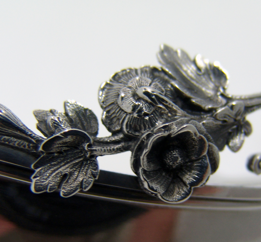 Squirrel Wild Rose Centerpiece Bowl J. R. Wendt Sterling Silver 1860 Monogram W