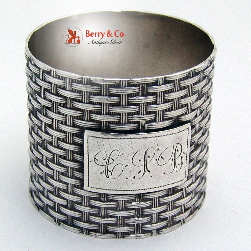 Basket Weave Napkin Ring Wood Hughes Coin Silver 1881