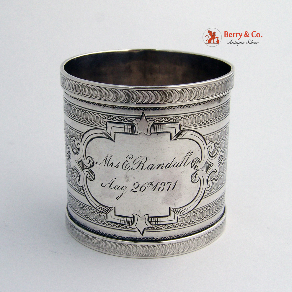 Engine Turned Coin Silver Napkin Ring 1871