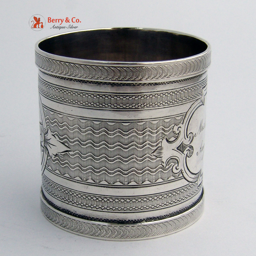 Engine Turned Coin Silver Napkin Ring 1871