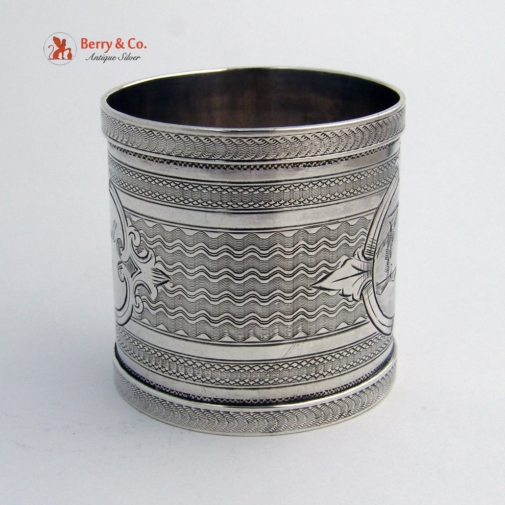 Engine Turned Coin Silver Napkin Ring 1871