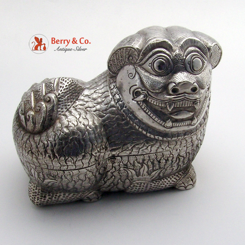 Chinese Export Silver Foo Dog Large Box 1890