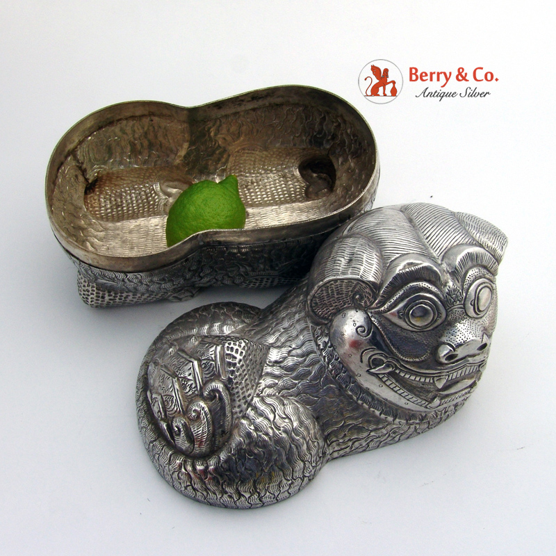 Chinese Export Silver Foo Dog Large Box 1890