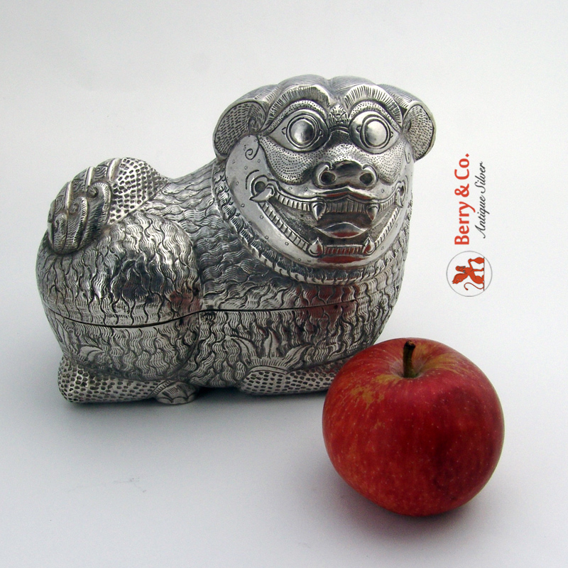 Chinese Export Silver Foo Dog Large Box 1890