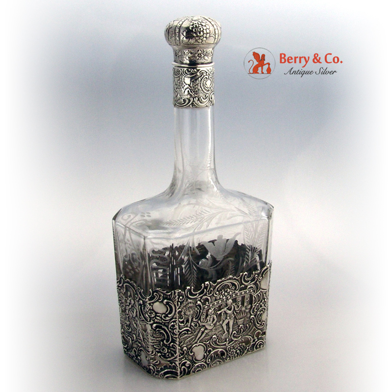 Antique Liquer Decanter Figural Open Work Frame and Stopper Mauser 1890