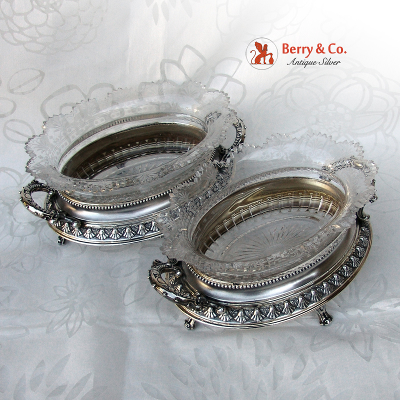 Wheel and Brillaint Cut Glass Silver Gilt Serving Bowls Pair Wilhelm Binder 1890