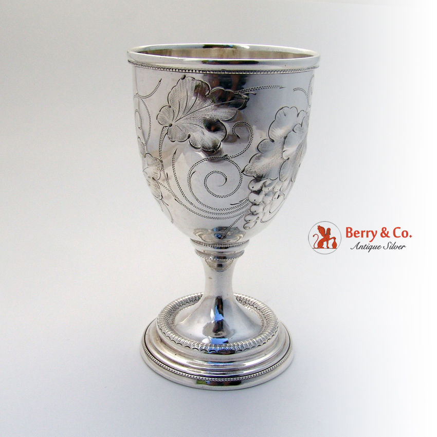 Grape and Vine Chased Goblet Coin Silver 1860