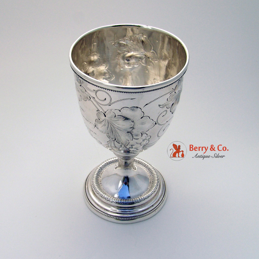 Grape and Vine Chased Goblet Coin Silver 1860