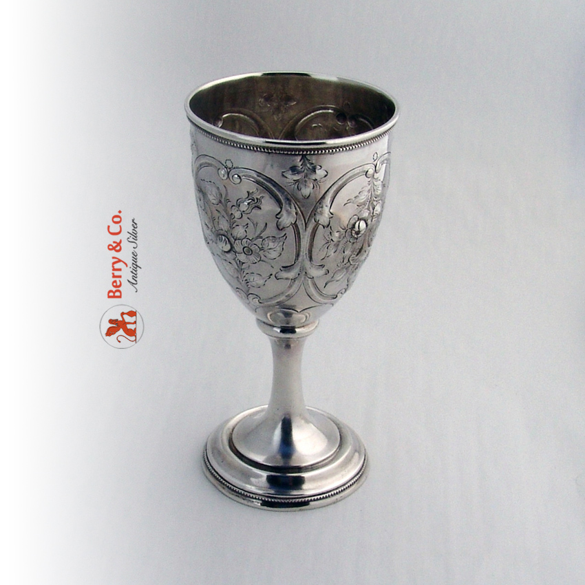 Floral Repousse Goblet Coin Silver 1860
