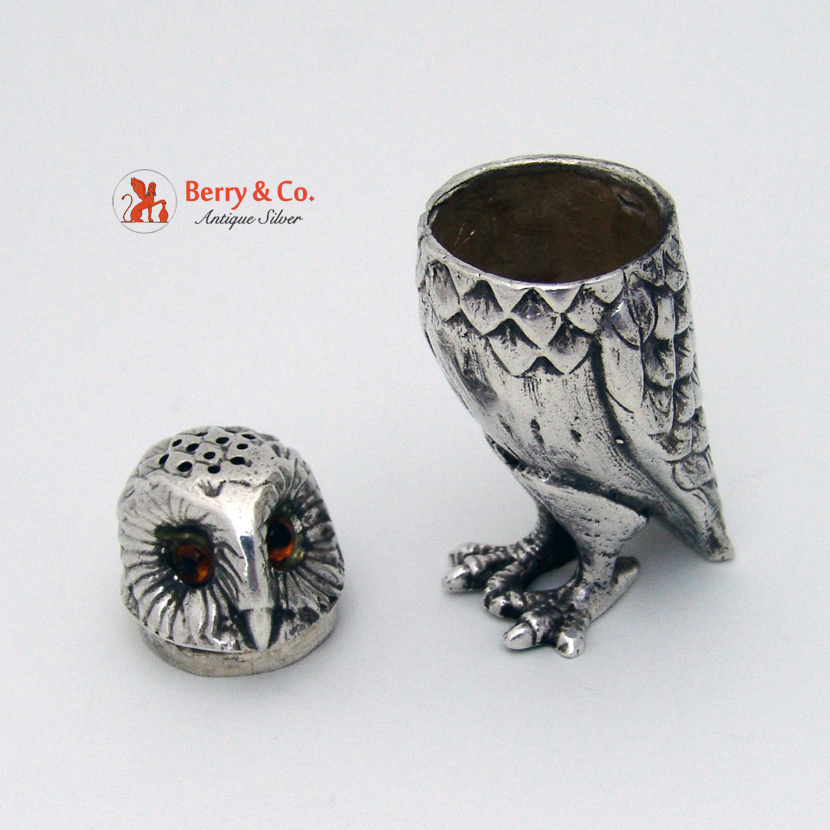 Figural Owl Salt and Pepper Shakers Sterling Silver