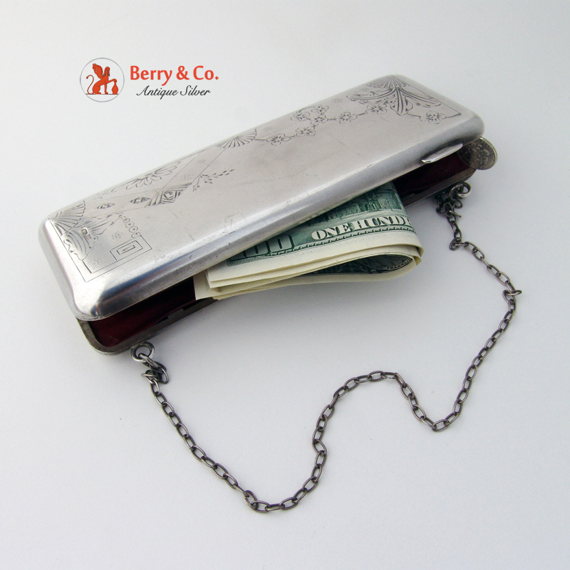 Russian Silver Purse 84 Standard 1910 Floral Engraved Matte Finish