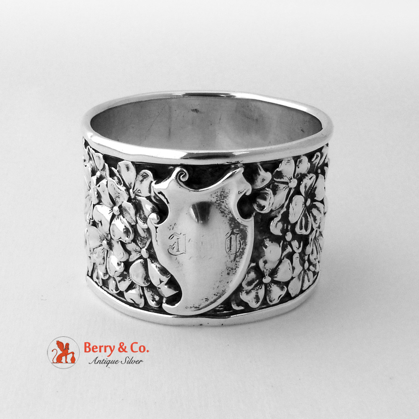 Unger Floral Repousse Napkin Ring Double Wall Sterling Silver 1900 No Monogram