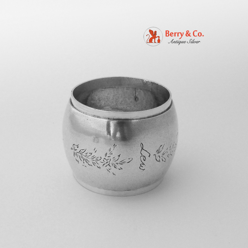 Barrel Napkin Ring Foliate Engraved Coin Silver Mary Lew 1870 