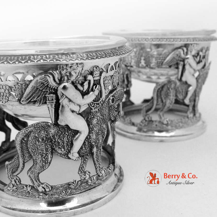 Lion Cherub Open Salts French 950 Sterling Silver 1830 