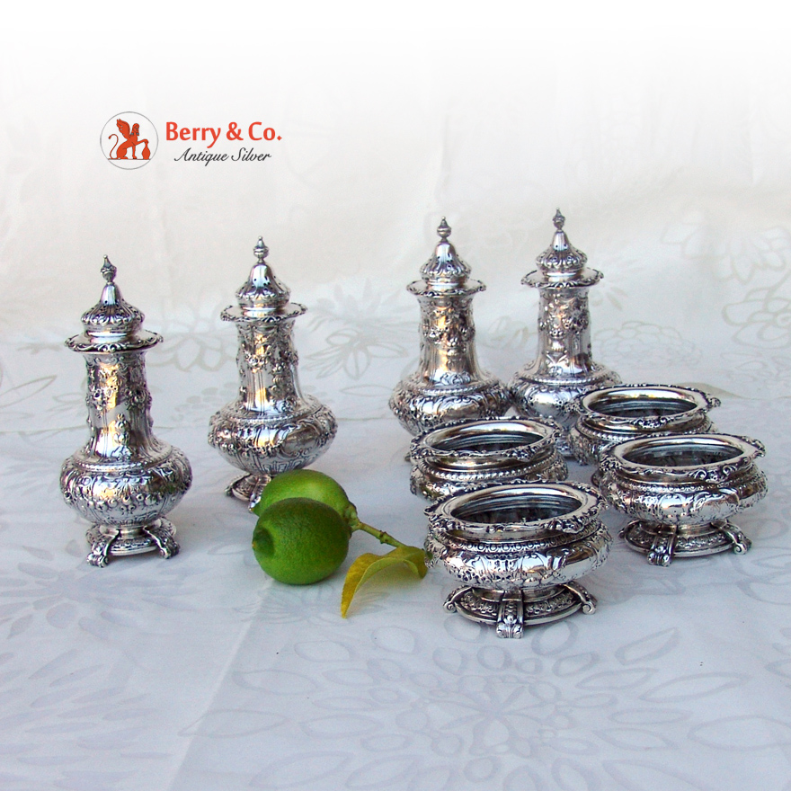 Renaissance Revival Open Salts Pepper Shakers 4 Gorham Sterling Silver 1900 