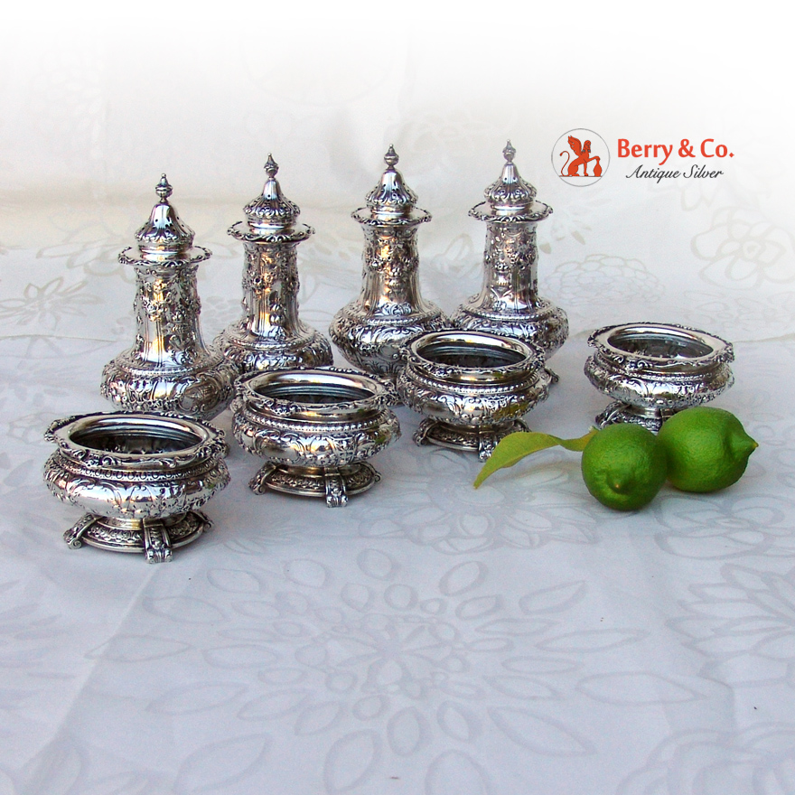 Renaissance Revival Open Salts Pepper Shakers 4 Gorham Sterling Silver 1900 