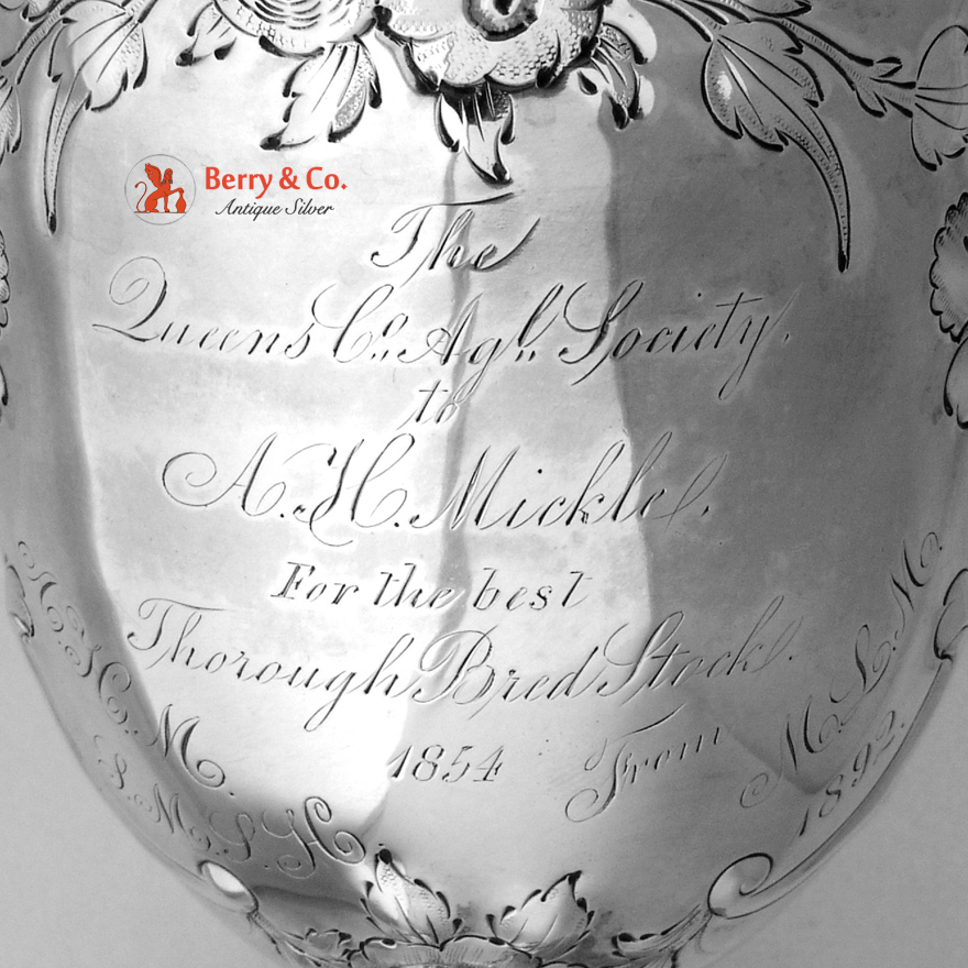 Large Ornate Coin Silver Goblet Floral Repousse Decorations 1860