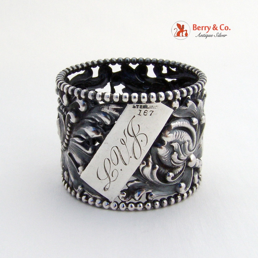 Acanthus Leaf Open Work Beaded Napkin Ring Sterling Silver 1890 LVJ