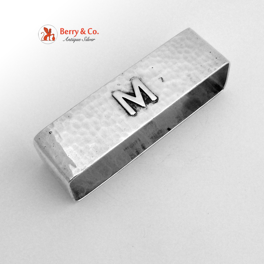 Arts and Crafts Rectangular Napkin Ring Lebolt Sterling Silver 1930 Monogram M