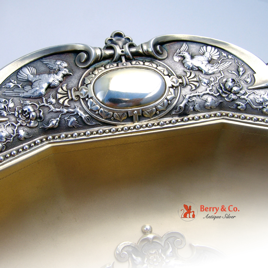 Large Ornate Center Piece Bowl 800 Silver Bird Lion Head and Cornucopia 1890