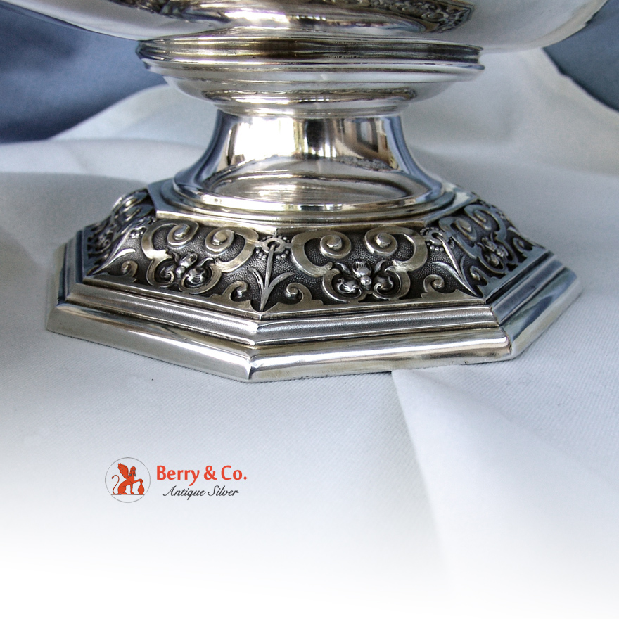 Large Ornate Center Piece Bowl 800 Silver Bird Lion Head and Cornucopia 1890