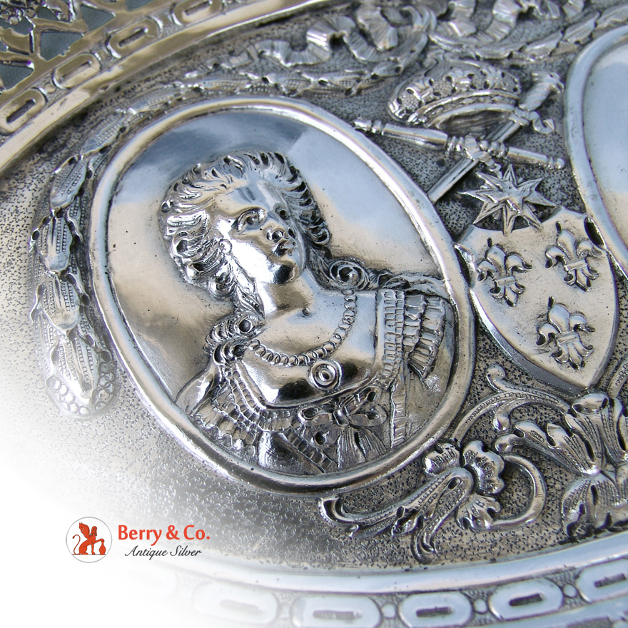 Renaissance Revival Serving Dish 800 Silver Portrait Medallion s
