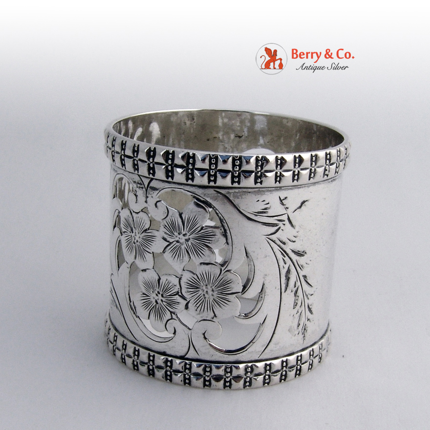 Cutwork Floral Napkin Ring Hatchwork Frank Whiting 1890 Monogram TRJ
