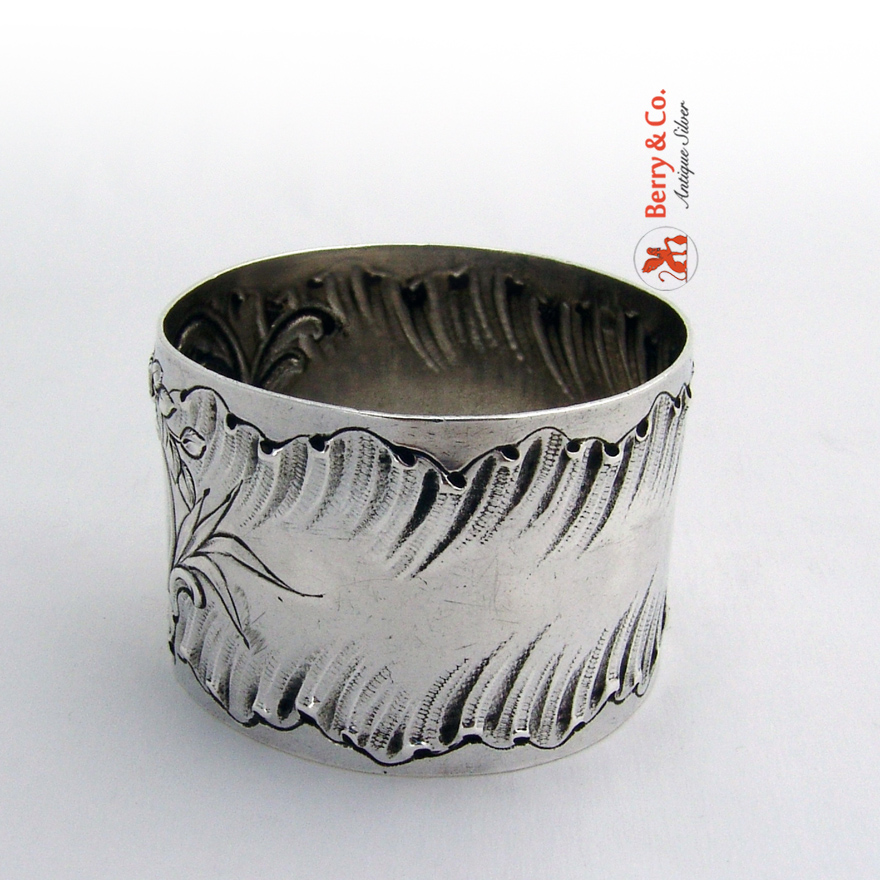 French Baroque Floral Shell Napkin Ring 1900 Denfert 950 Sterling Silver 
