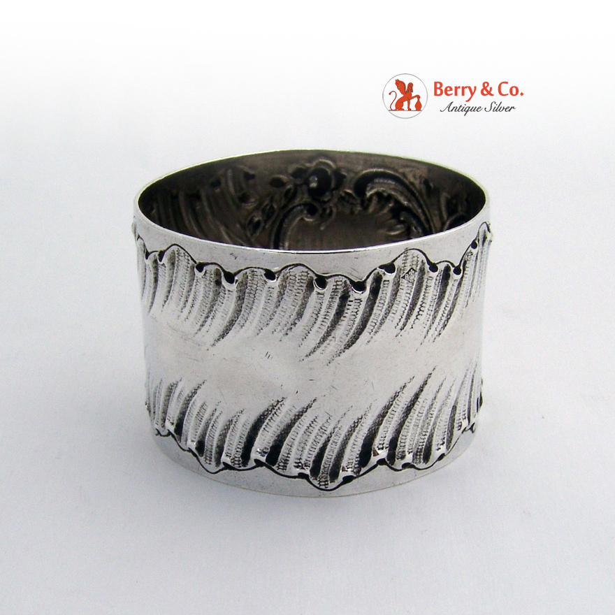 French Baroque Floral Shell Napkin Ring 1900 Denfert 950 Sterling Silver 