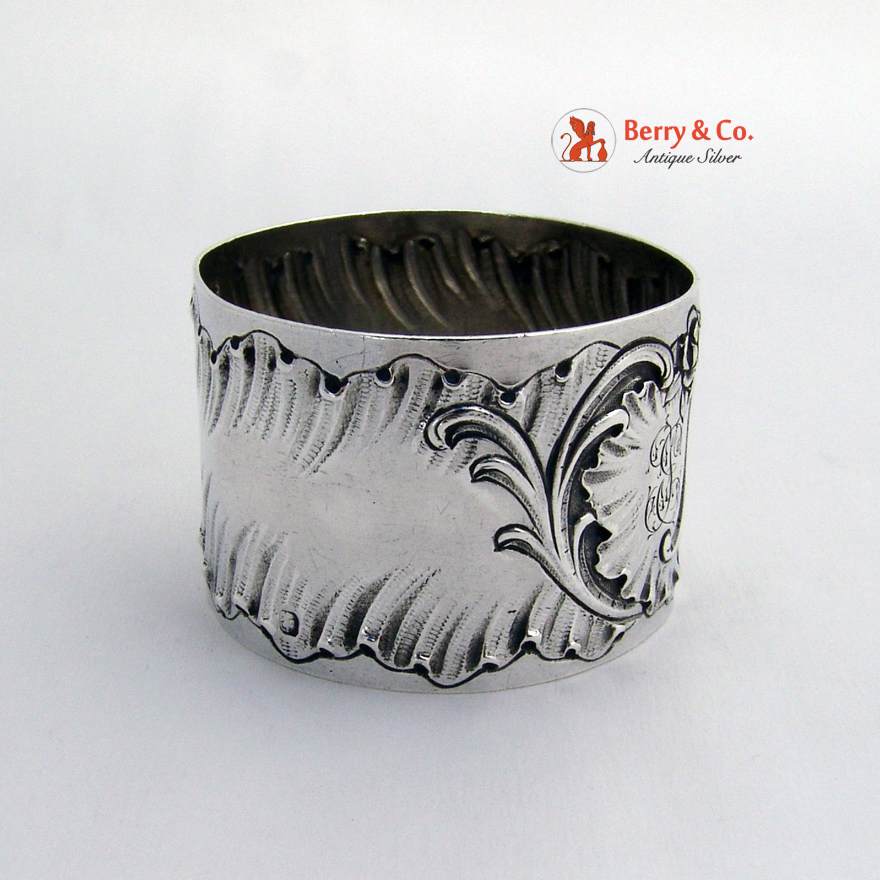 French Baroque Floral Shell Napkin Ring 1900 Denfert 950 Sterling Silver 