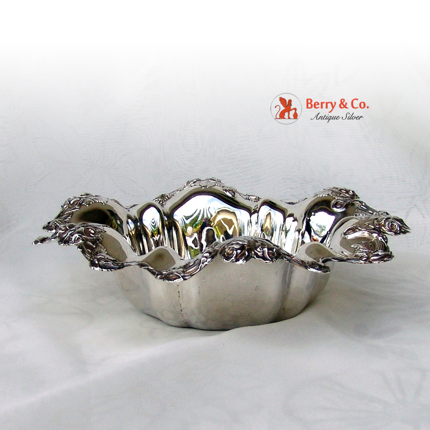Ornate Rose Design Serving Bowl Sterling Silver International 1910