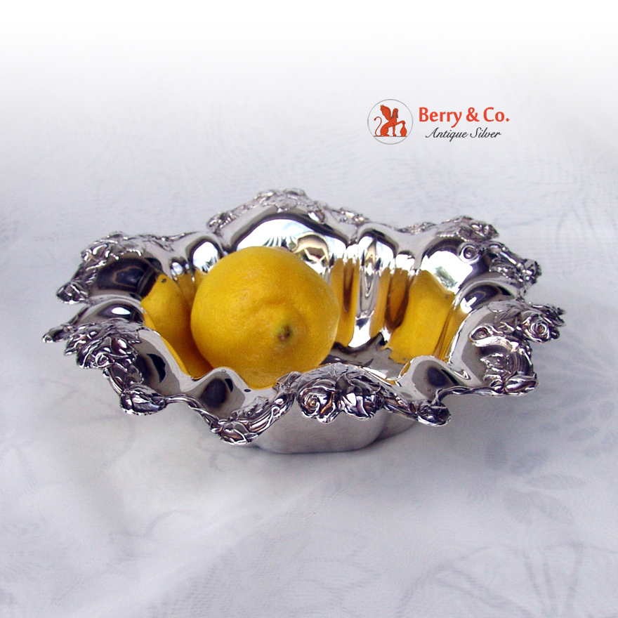 Ornate Rose Design Serving Bowl Sterling Silver International 1910