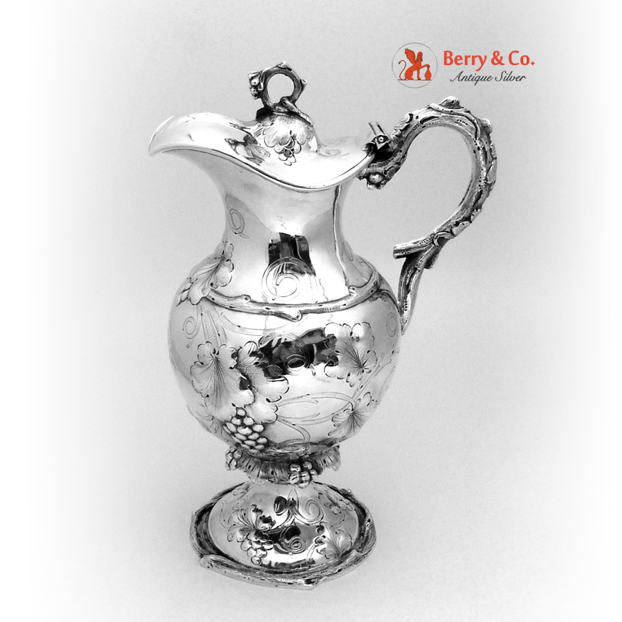 Antique Coin Silver Wine Flagon Grape and Vine Design 1860
