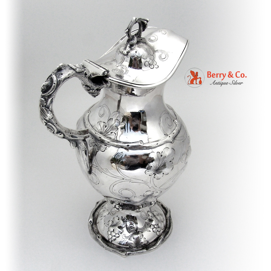 Antique Coin Silver Wine Flagon Grape and Vine Design 1860