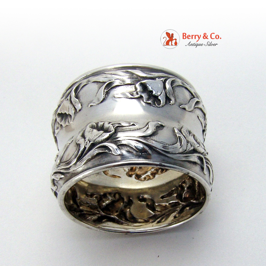 Poppy Napkin Ring Repousse Sterling Silver 1900 GFS