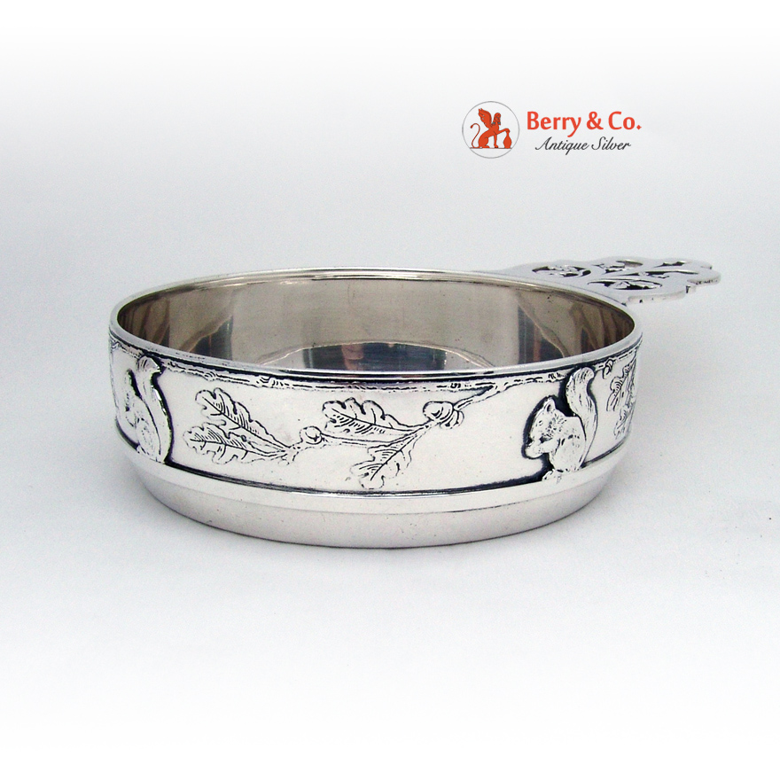 Tiffany Baby Porringer Sterling Silver Squirrel Acorn Decorations 1900