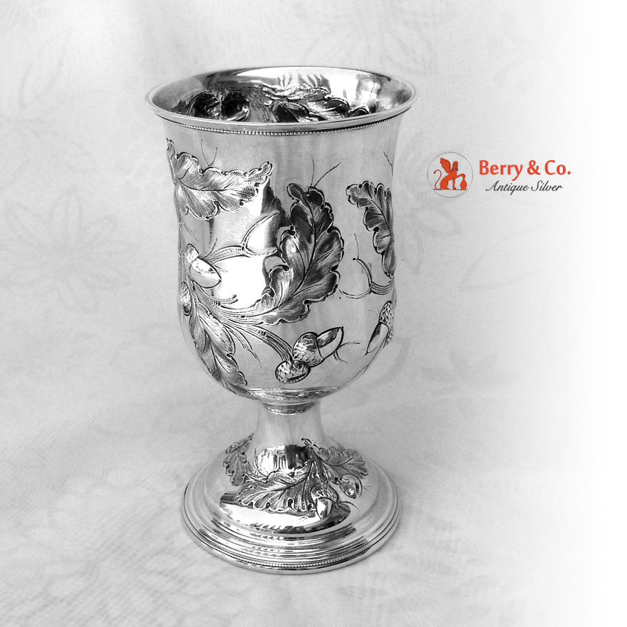 Coin Silver Large Goblet Oak and Leaves Decorations 1860