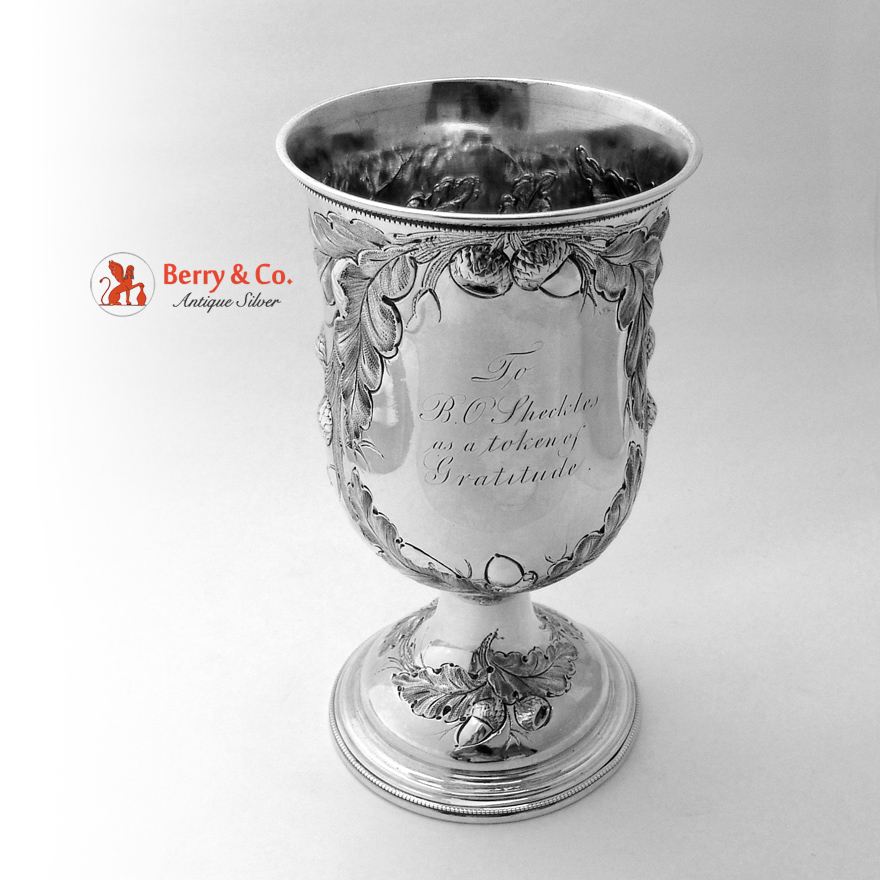 Coin Silver Large Goblet Oak and Leaves Decorations 1860