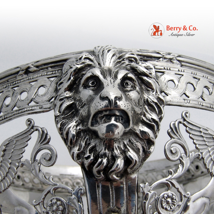 Large Serving Bowl Griffon and Lion Mask Decorations Nuremberg 1840