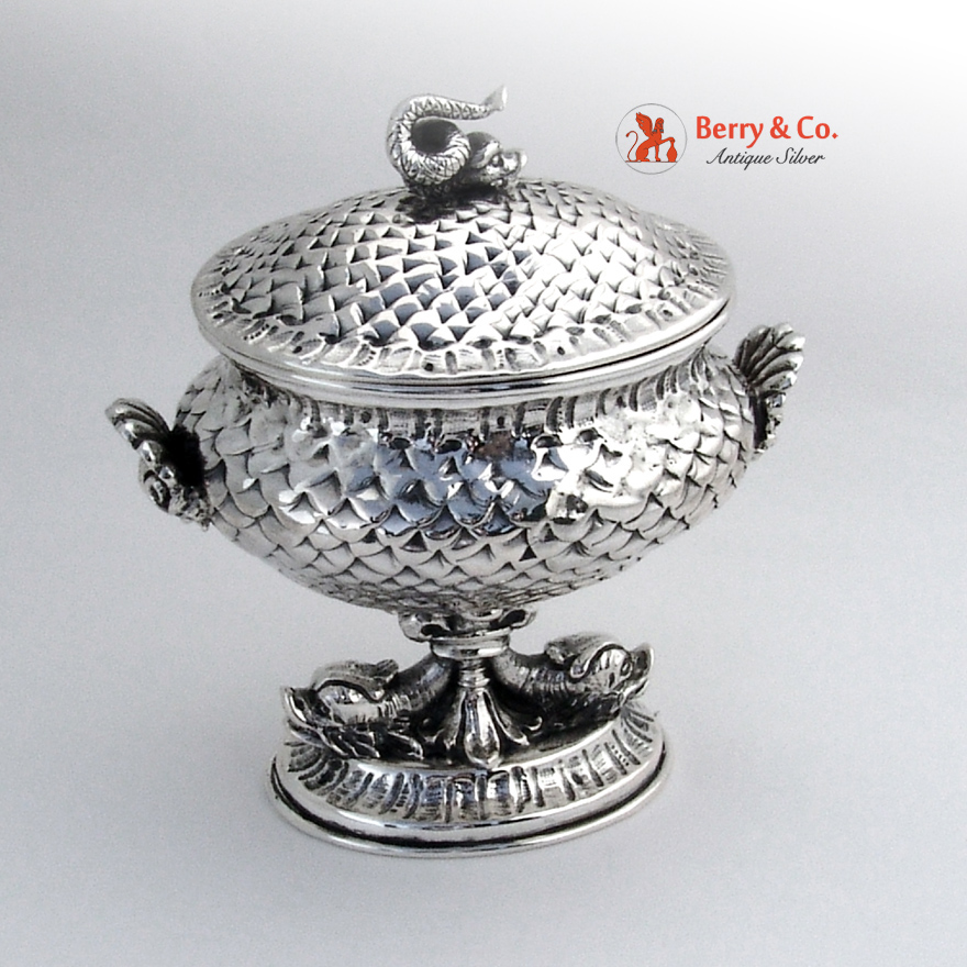 Dolphin Shell Covered Pedestal Bowl Italian 800 Silver 1900