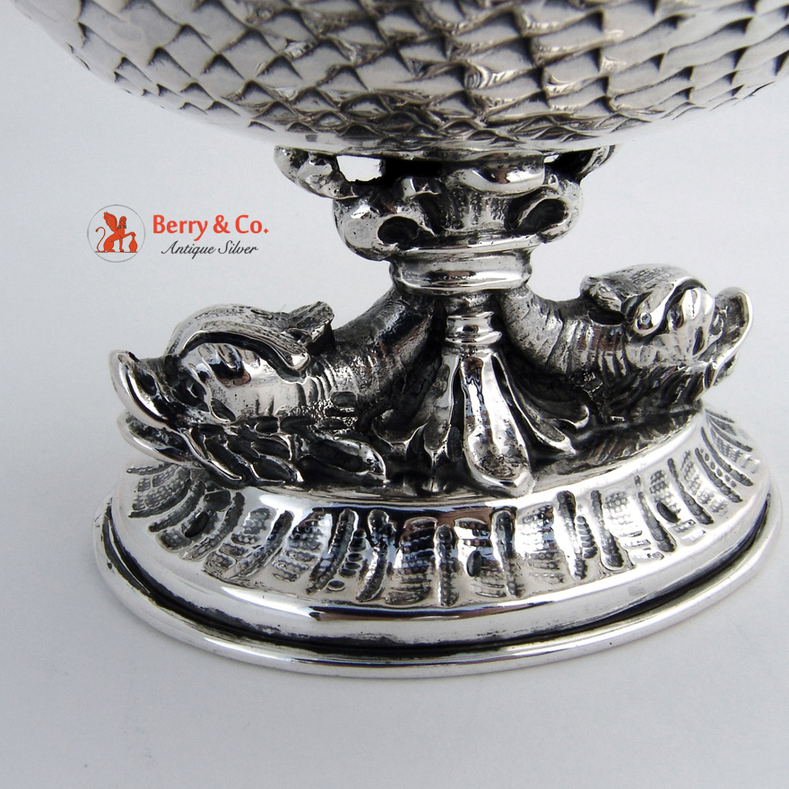 Dolphin Shell Covered Pedestal Bowl Italian 800 Silver 1900