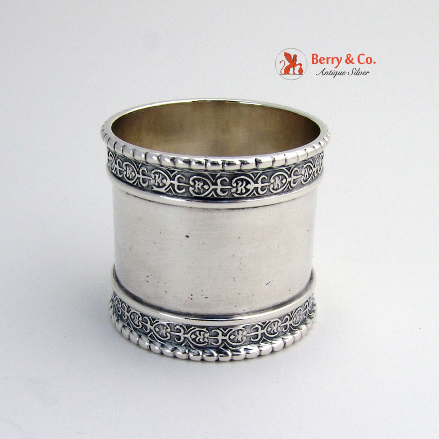 Ornate Beaded Napkin Ring Coin Silver 1870 HHP