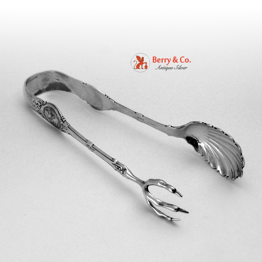Medallion Ice Tongs John Polhamus for Tiffany Patent 1865 Sterling Silver 