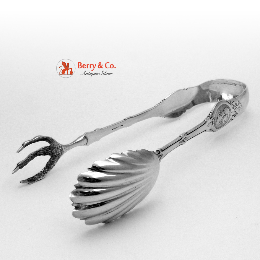Medallion Ice Tongs John Polhamus for Tiffany Patent 1865 Sterling Silver 