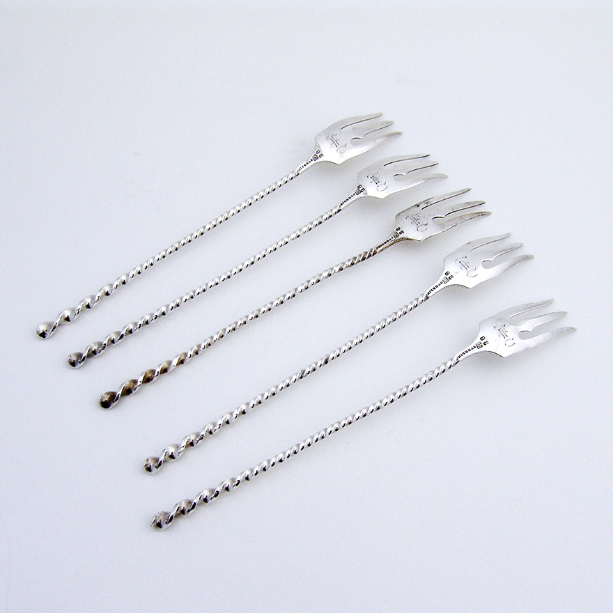 Towle Monogrammed Cocktail Forks Sterling Silver 1890