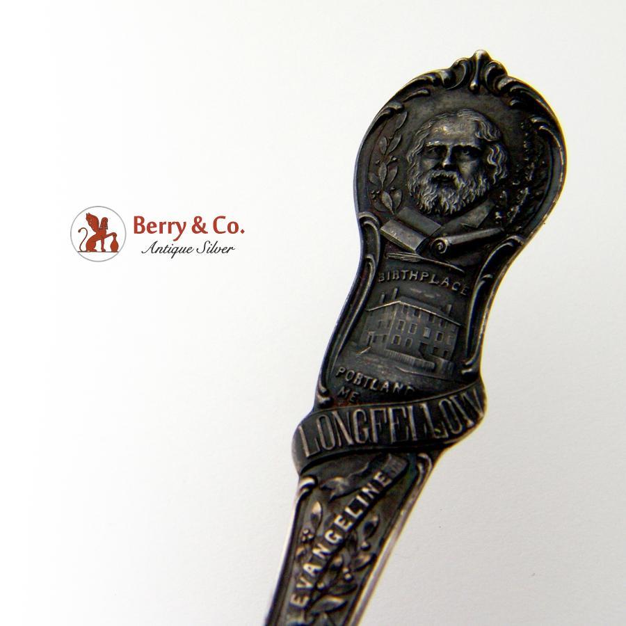 Henry Wadsworth Longfellow Souvenir Spoon Sterling Silver Enamel Watson 1900