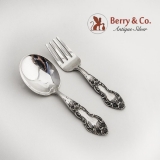.Meadow Rose Baby Flatware Set Fork Spoon Sterling Silver Watson 1907