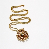 Vintage Ornate Round Brooch Pendant 14 K Gold Diamond Accent
